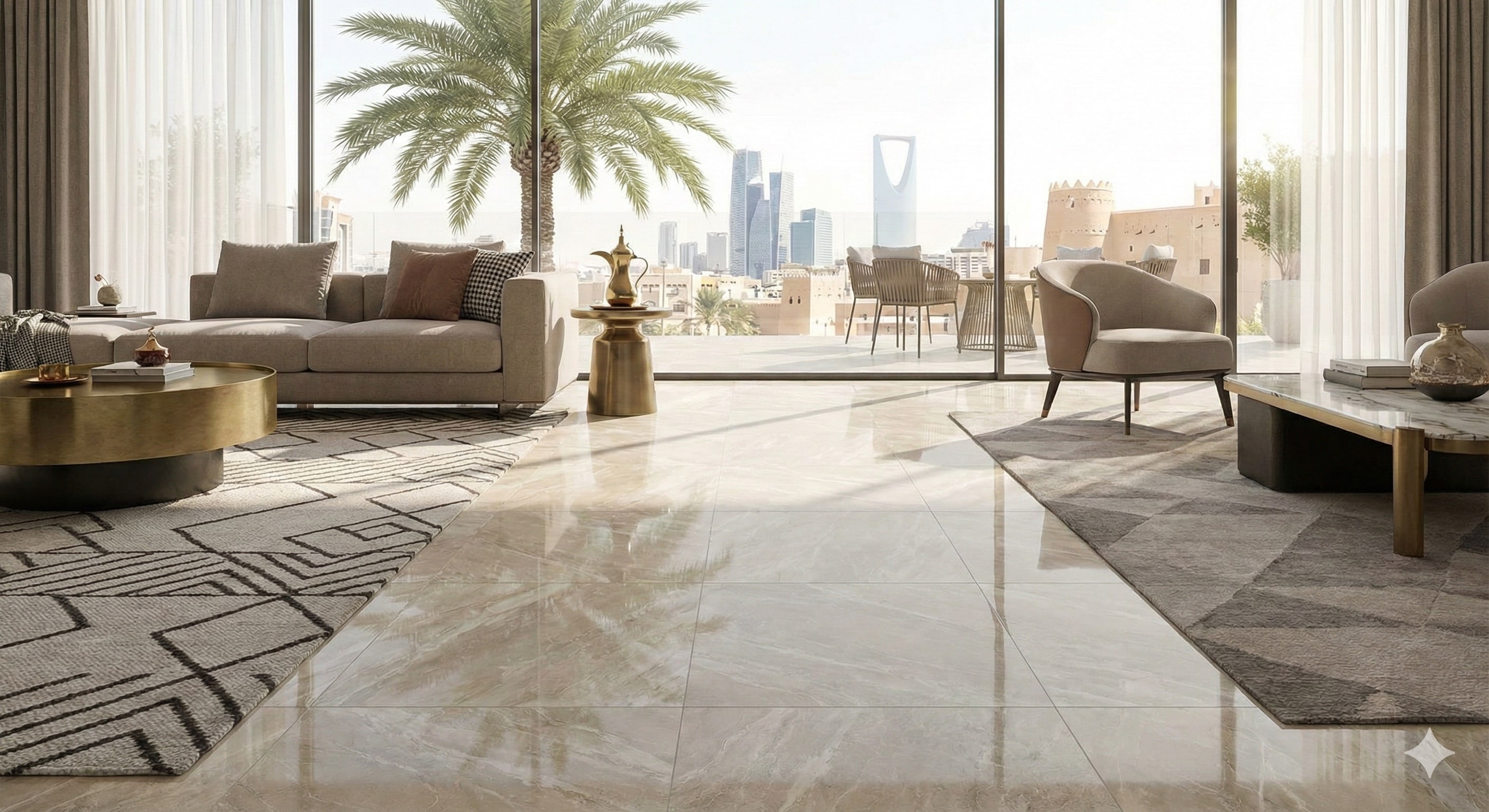 Modern porcelain tile flooring