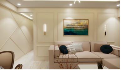 Minimalist modern living room with elegant lighting