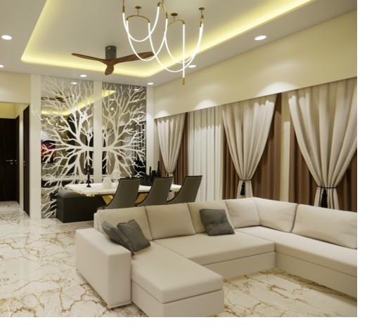 Modern living room with neutral tones and contemporary furniture