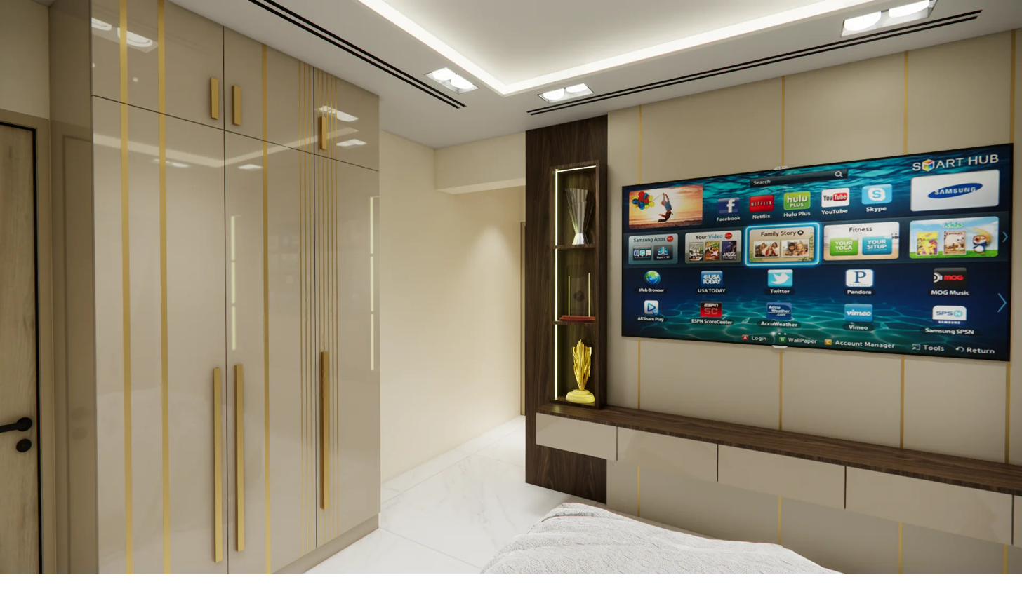 Modular master bedroom with built-in wardrobes